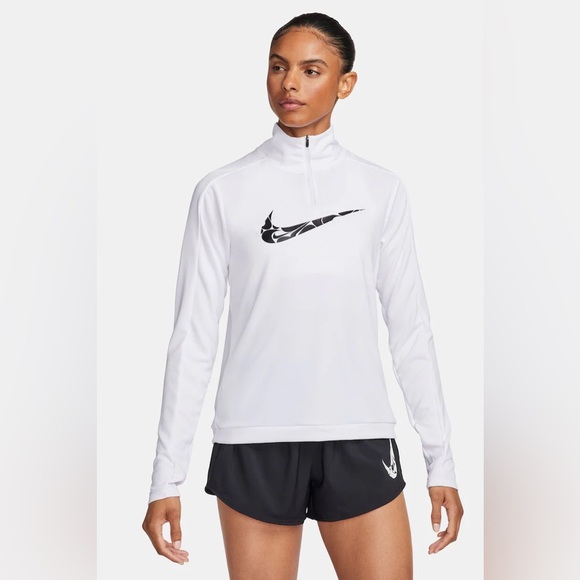 Nike Tops - Nike White Swoosh Dri-FIT Half Zip Mid Layer